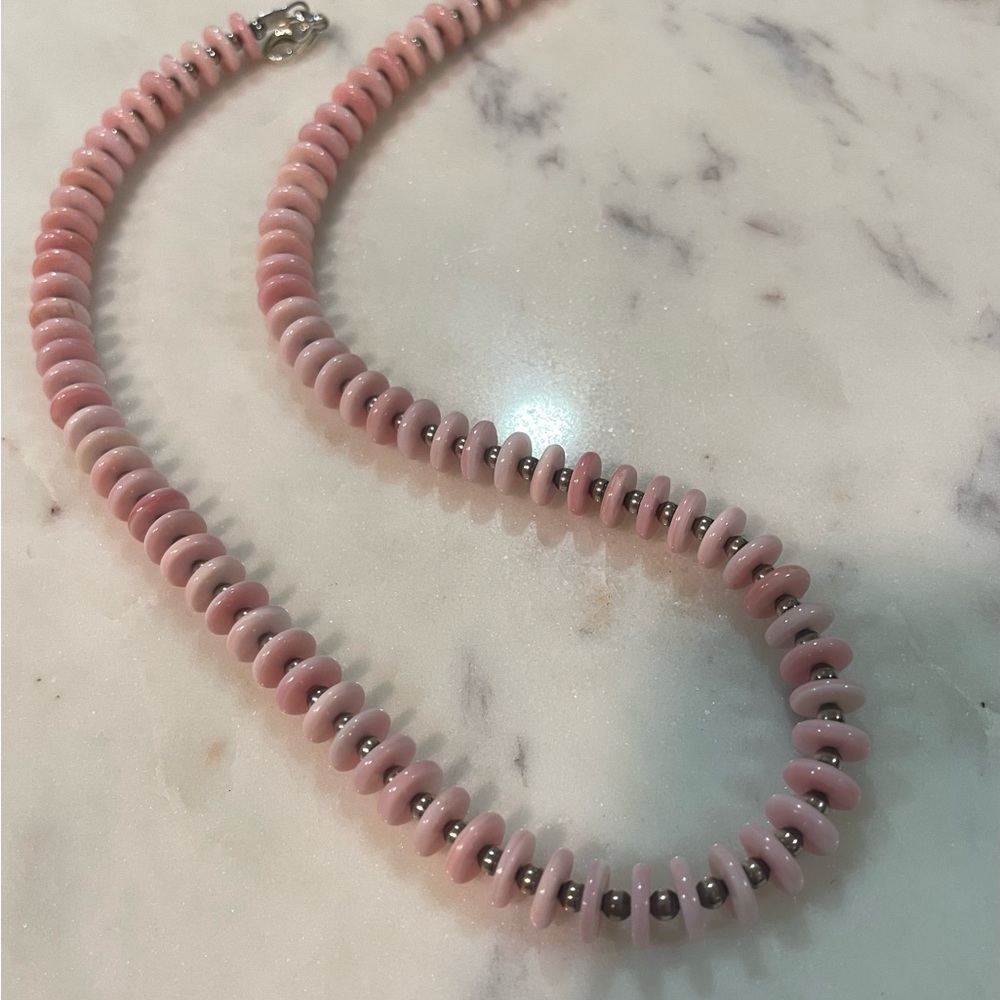 Authentic native pink conch necklace with Navajo pearls